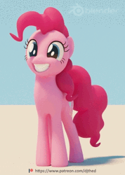 Size: 384x540 | Tagged: safe, artist:therealdjthed, derpibooru import, pinkie pie, earth pony, pony, 3d, 3d model, animated, blender, blinking, bouncing, breathing, cute, cycles, cycles render, diapinkes, female, gif, grin, happy, headbob, idle animation, mare, model:djthed, patreon, patreon logo, perfect loop, ponk, simple background, smiling, solo, squee, therealdjthed is trying to murder us, weapons-grade cute