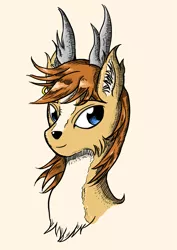 Size: 735x1037 | Tagged: artist:dreamingnoctis, bust, deer, derpibooru import, ear piercing, earring, jewelry, oc, piercing, portrait, safe, simple background, unofficial characters only