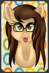 Size: 2200x3250 | Tagged: safe, artist:blocksy-art, derpibooru import, oc, oc:lightning chaser, unofficial characters only, pony, bust, female, glasses, high res, mare, portrait, solo, tongue out