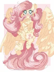 Size: 768x1024 | Tagged: safe, artist:cutebeerfloat, artist:supernoncutie, derpibooru import, fluttershy, pegasus, pony, belly fluff, cheek fluff, chest fluff, ear fluff, fluffershy, fluffy, heart eyes, hoof fluff, hooves to the chest, leg fluff, looking up, solo, spread wings, wing fluff, wingding eyes, wings