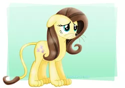 Size: 1600x1131 | Tagged: safe, artist:jucamovi1992, derpibooru import, fluttershy, pegasus, pony, cowardly lion, female, floppy ears, mare, solo, the wizard of oz, wingless