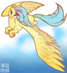 Size: 912x1000 | Tagged: artist:rattlesire, classical hippogriff, dead source, derpibooru import, female, flying, hippogriff, looking at you, my little pony: the movie, princess skystar, safe, solo, spread wings, wings