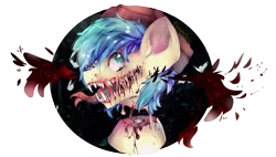 Size: 3840x2180 | Tagged: grimdark, artist:dream--chan, derpibooru import, oc, oc:jose, unofficial characters only, blood, body horror, bust, creepy, portrait, teeth