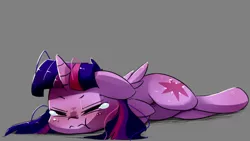 Size: 3796x2144 | Tagged: safe, artist:bloodatius, derpibooru import, twilight sparkle, twilight sparkle (alicorn), alicorn, pony, crying, female, mare, sick, simple background, solo, stomach ache, tears of pain, tummy ache