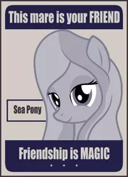 Size: 1518x2103 | Tagged: safe, artist:badumsquish, derpibooru import, oc, oc:adrianna, unofficial characters only, sea pony, bedroom eyes, female, friendship, lidded eyes, looking at you, monochrome, poster, propaganda, smiling, solo, this man is your friend he fights for freedom, world war ii