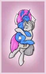 Size: 1000x1600 | Tagged: safe, artist:bluebender, derpibooru import, oc, oc:earl grey, oc:vigilant, unofficial characters only, pony, unicorn, bed, body markings, commission, cute, cutie mark, ear bite, gay, horn, hug, male, pillow, pinup, romantic, snuggling, tattoo