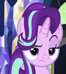 Size: 865x962 | Tagged: safe, derpibooru import, screencap, starlight glimmer, pony, unicorn, shadow play, cropped, female, mare, raised eyebrow, solo, starlight is not amused, twilight's castle, unamused