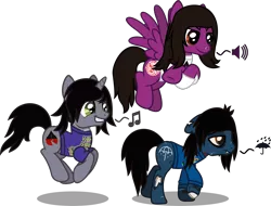 Size: 2738x2077 | Tagged: safe, artist:lightningbolt, derpibooru import, ponified, ponified:kellin quinn, ponified:oliver sykes, earth pony, pegasus, pony, undead, unicorn, zombie, zombie pony, .svg available, bloodshot eyes, bone, bring me the horizon, clothes, crossed hooves, disguised siren, drop dead clothing, fangs, floppy ears, flying, frown, grin, happy, horn, jewelry, lidded eyes, lip piercing, long sleeves, looking down, male, music notes, necklace, nose piercing, pierce the veil, piercing, pronking, sad, scar, shirt, simple background, sleeping with sirens, slit eyes, smiling, smirk, smug, stallion, stitches, svg, symbol, t-shirt, tilde, transparent background, trio, umbrella, vector, vic fuentes, walking, wings