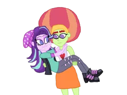 Size: 1032x774 | Tagged: safe, artist:ktd1993, derpibooru import, starlight glimmer, tree hugger, equestria girls, afro, bridal carry, carrying, crack shipping, equestria girls-ified, female, lesbian, shipping, starhugger