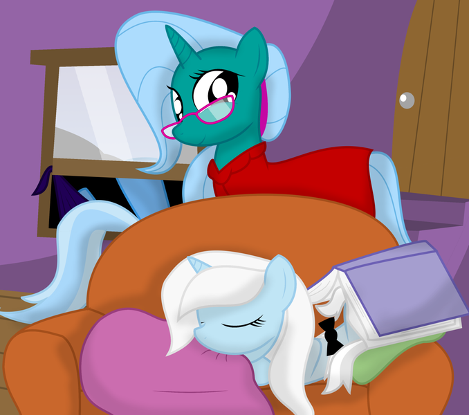 Size: 1280x1133 | Tagged: artist:dazed-and-wandering, ask, ask stalker trixie, book, clothes, couch, derpibooru import, oc, oc:azure, oc:hazel lulamoon, oc:iniduoh, safe, sleeping, sweater, tumblr, tumblr:ask twixie, unofficial characters only