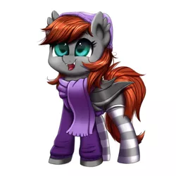 Size: 1000x1000 | Tagged: safe, artist:confetticakez, derpibooru import, oc, oc:grem, unofficial characters only, bat pony, pony, adorable face, bat pony oc, beanie, clothes, cute, grembetes, happy, hat, hnnng, hoodie, scarf, simple background, smiling, socks, solo, striped socks, white background, ych result