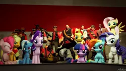 Size: 1920x1080 | Tagged: 3d, applejack, crossover, demoman, derpibooru import, engineer, fluttershy, heavy, mane eight, mane nine, mane six, medic, pinkie pie, pyro, rainbow dash, rarity, safe, scout, sniper, soldier, spy, starlight glimmer, sunset shimmer, team fortress 2, trixie, twilight sparkle