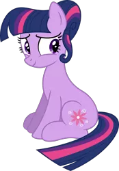 Size: 6021x8654 | Tagged: safe, artist:deyrasd, artist:flipwix, derpibooru import, twilight sparkle, oc, oc:twilight song, earth pony, pony, absurd resolution, alternate cutie mark, alternate hairstyle, alternate universe, earth pony twilight, female, hair bun, hilarious in hindsight, looking back, mare, race swap, simple background, sitting, smiling, solo, the flutterby effect, transparent background, vector