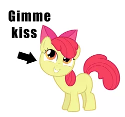 Size: 1450x1352 | Tagged: safe, derpibooru import, apple bloom, pony, adorabloom, arrow, bronybait, cute, image macro, kiss on the cheek, meme, pointing, smiling, text