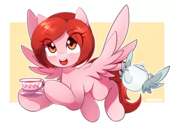 Size: 1570x1159 | Tagged: safe, artist:maren, derpibooru import, oc, oc:weathervane, unofficial characters only, pegasus, pony, cup, food, solo, tea, teacup, teapot