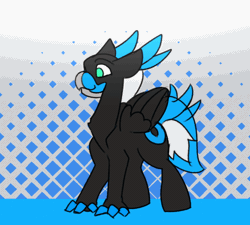 Size: 750x675 | Tagged: animated, artist:n0nnny, beak, bouncing, classical hippogriff, claws, cutie mark, dancing, derpibooru import, feather, frame by frame, gif, hippogriff, hippogriff oc, oc, oc:turntable, raffle prize, safe, simple background, smiling, unofficial characters only, wings