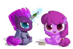 Size: 2000x1333 | Tagged: safe, artist:berrypawnch, derpibooru import, berry punch, berryshine, fizzlepop berrytwist, tempest shadow, earth pony, pony, unicorn, my little pony: the movie, bottle, chibi, drunk, duct tape, female, go home you're drunk, magic, mare, tape, tempest gets her horn back, wine bottle