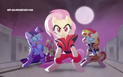 Size: 1000x625 | Tagged: safe, artist:art-2u, derpibooru import, big macintosh, fluttershy, sunset shimmer, twilight sparkle, twilight sparkle (alicorn), alicorn, bat pony, earth pony, pony, unicorn, zombie, bipedal, dancing, equestria girls outfit, flutterbat, glowing eyes, michael jackson, nightmare night, race swap, thriller, tongue out