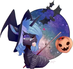 Size: 4586x4368 | Tagged: safe, artist:emily-826, derpibooru import, oc, unofficial characters only, pony, spider, unicorn, absurd resolution, candy, food, hat, lollipop, night, one eye closed, pumpkin bucket, simple background, solo, stars, transparent background, wink, witch hat, ych result