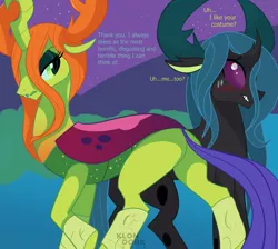 Size: 1162x1043 | Tagged: artist:klondike, changedling, changeling, changeling king, changeling queen, clothes, costume, derpibooru import, king thorax, nightmare night, palette swap, queen chrysalis, recolor, safe, thorax