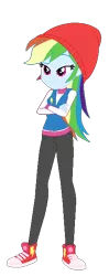 Size: 255x641 | Tagged: safe, artist:allegro15, artist:selenaede, derpibooru import, rainbow dash, equestria girls, base used, beanie, clothes, converse, crossed arms, female, hat, shoes, simple background, sneakers, solo, transparent background, winter boots, winter hat, winter outfit