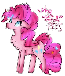 Size: 2029x2378 | Tagged: safe, artist:emerald-bliss, derpibooru import, pinkie pie, pony, secrets and pies, chest fluff, eat my pie, high res, simple background, solo, tongue out, transparent background