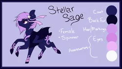 Size: 1024x576 | Tagged: safe, artist:mindlesssketching, derpibooru import, oc, oc:stellar sage, unofficial characters only, original species, pony, female, reference sheet, six legs, solo, spinner