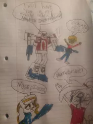 Size: 966x1288 | Tagged: artist:dwayneflyer, derpibooru import, lined paper, oc, oc:cupcake slash, oc:ilovekimpossiblealot, oc:northbridge, safe, starscream, traditional art, transformers, unofficial characters only