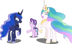 Size: 6724x4096 | Tagged: absurd resolution, a royal problem, artist:tralomine, derpibooru import, edit, editor:slayerbvc, grin, missing cutie mark, nervous, nervous grin, plot, princess celestia, princess luna, safe, simple background, smiling, starlight glimmer, transparent background, vector