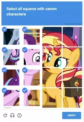 Size: 480x694 | Tagged: safe, derpibooru import, edit, edited screencap, screencap, starlight glimmer, sunset shimmer, pony, unicorn, equestria girls, mirror magic, spoiler:eqg specials, background pony strikes again, bag, canon, captcha, duo, female, hilarious in hindsight, mare, op doesn't know what canon means, saddle bag