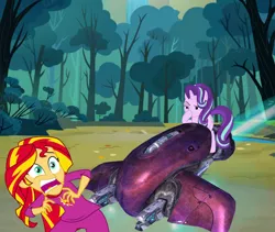 Size: 1988x1678 | Tagged: safe, derpibooru import, edit, screencap, starlight glimmer, sunset shimmer, human, pony, unicorn, equestria girls, no second prances, rainbow rocks, boop, clothes, cropped, exploitable meme, forest, ghost (halo), glimmerposting, halo, halo (series), lidded eyes, meme, not salmon, pajamas, raised eyebrow, scared, self-boop, smiling, smirk, solo, the elite, wat