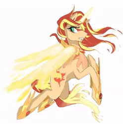 Size: 718x724 | Tagged: safe, artist:inspectorvalvert, derpibooru import, sunset shimmer, alicorn, equestria girls, alicornified, daydream shimmer, fiery shimmer, fiery wings, jewelry, race swap, regalia, shimmercorn, simple background, solo, white background