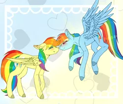 Size: 2048x1740 | Tagged: safe, artist:fireheartsk, derpibooru import, rainbow dash, oc, oc:rainbow speed, pegasus, pony, canon x oc, duo, female, lesbian, shipping