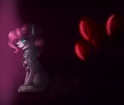 Size: 2048x1740 | Tagged: semi-grimdark, artist:fireheartsk, derpibooru import, pinkie pie, balloon, crossover, it, pennywise, pinkiewise