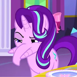 Size: 755x756 | Tagged: safe, derpibooru import, edit, edited screencap, screencap, starlight glimmer, elephant, pony, unicorn, elephant trunk, exploitable meme, female, glimmerglammoth, glimmerposting, lidded eyes, mare, meme, not salmon, snoot, solo, tusk, wat