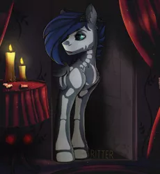 Size: 2300x2500 | Tagged: safe, artist:ritter, derpibooru import, oc, oc:redian, unofficial characters only, bat pony, pony, bodypaint, candle, cheek fluff, chest fluff, ear fluff, fluffy, halloween, holiday, leg fluff, male, shoulder fluff, signature, solo, stallion, unshorn fetlocks