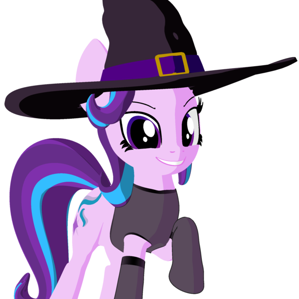 Size: 2000x2000 | Tagged: 3d, artist:galawaille, blender, cel shading, clothes, derpibooru import, halloween, halloween costume, hat, holiday, safe, smiling, socks, solo, starlight glimmer, witch, witch hat