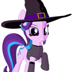 Size: 2000x2000 | Tagged: 3d, artist:galawaille, blender, cel shading, clothes, derpibooru import, halloween, halloween costume, hat, holiday, safe, smiling, socks, solo, starlight glimmer, witch, witch hat