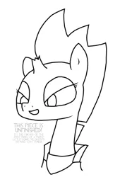 Size: 1446x2129 | Tagged: armor, artist:moonatik, clothes, derpibooru import, evil grin, grin, jacket, lineart, monochrome, my little pony: the movie, preview, safe, scene interpretation, smiling, solo, tempest shadow, wip