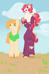 Size: 2000x3000 | Tagged: safe, artist:mah521, derpibooru import, oc, oc:apple dust, oc:chocolate apple, oc:manchester cherry, unofficial characters only, earth pony, pony, cousins, female, filly, high res, male, offspring, parent:apple bloom, parent:applejack, parent:big macintosh, parent:pipsqueak, parent:sugar belle, parents:bigbelle, parents:pipbloom, parents:sugarmac, stallion