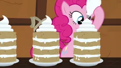 Size: 1280x720 | Tagged: safe, derpibooru import, screencap, pinkie pie, pony, not asking for trouble, cake, food, icing bag, solo, vanilla