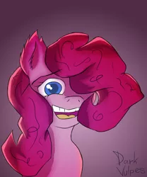 Size: 1000x1200 | Tagged: safe, artist:darkvulpes, derpibooru import, pinkie pie, earth pony, pony, bust, female, portrait, scared, simple background, smiling, solo