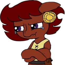 Size: 455x458 | Tagged: safe, artist:ficficponyfic, color edit, derpibooru import, edit, editor:minus, oc, oc:ruby rouge, unofficial characters only, earth pony, pony, colt quest, angry, child, clothes, color, colored, crying, ear piercing, earring, female, filly, foal, jewelry, piercing, sad, simple background, solo, teary eyes, transparent background