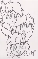 Size: 3380x5169 | Tagged: safe, artist:tonyfleecs, derpibooru import, oc, oc:nuke, oc:sirocca, oc:speck, unofficial characters only, bat pony, family, family photo, female, husband and wife, male, married couple, smiling, speke, traditional art