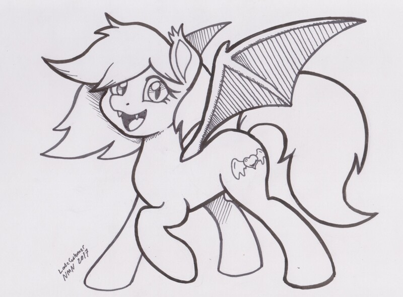 Size: 3515x2594 | Tagged: safe, artist:latecustomer, derpibooru import, oc, oc:speck, unofficial characters only, bat pony, cute, smiling, solo, traditional art