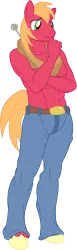 Size: 941x3050 | Tagged: abs, anthro, artist:el-doc, belly button, big macintosh, clothes, derpibooru import, jeans, male, muscles, pants, partial nudity, simple background, solo, solo male, suggestive, topless, transparent background, unguligrade anthro, unshorn fetlocks, yoke