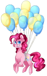 Size: 2287x3667 | Tagged: safe, artist:dazeyruch, derpibooru import, pinkie pie, pony, balloon, candy, floating, food, high res, lollipop, mouth hold, simple background, solo, then watch her balloons lift her up to the sky, transparent background