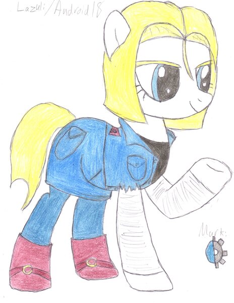 Size: 2550x3300 | Tagged: safe, artist:aridne, derpibooru import, ponified, pony, android 18, dragon ball z, solo, traditional art