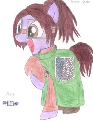 Size: 2550x3300 | Tagged: safe, artist:aridne, derpibooru import, ponified, pony, attack on titan, cute, hanji zoe, solo, traditional art