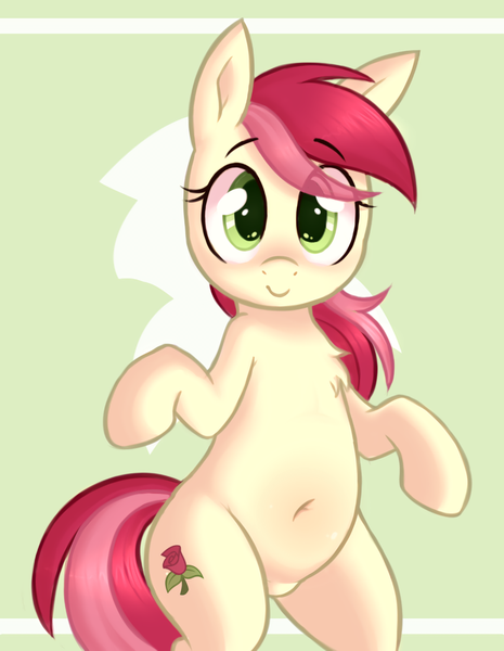 Size: 796x1026 | Tagged: safe, artist:toroitimu, derpibooru import, roseluck, earth pony, pony, belly, belly button, bipedal, chest fluff, chubby, cute, cuteluck, female, looking at you, mare, simple background, smiling, solo